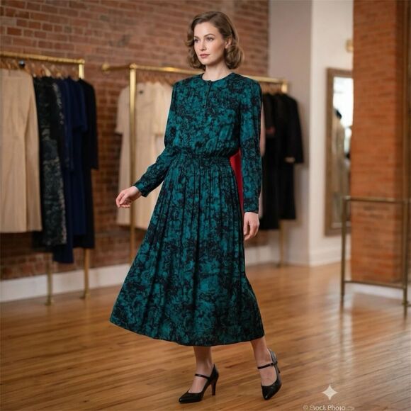 Virgo Ii Dresses & Skirts - VIRGO II Dress Womens Sz 12 Shoulder Pads Midi Whimsygoth romantic Vintage Y2K